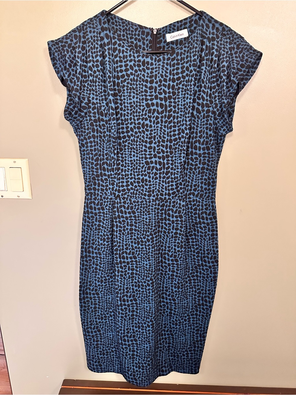 Calvin Klein Blue and Black Leopard Sheath Dress